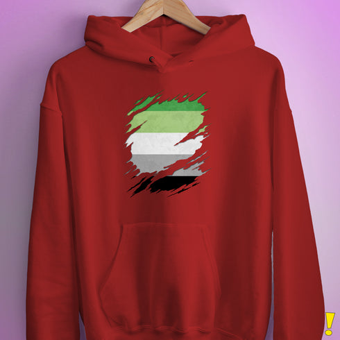 Aromantic Pride Flag Ripped Reveal Hoodie - Red